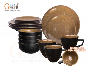Bộ đồ ăn gốm vàng cao cấp Bát Tràng