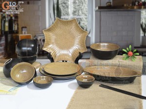 Bộ đồ ăn gốm vàng cao cấp Bát Tràng, 13 chi tiết