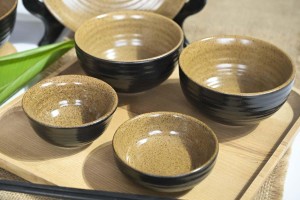 Bộ đồ ăn gốm vàng cao cấp Bát Tràng, 7 chi tiết