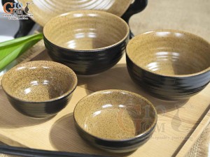 Bộ đồ ăn gốm vàng cao cấp Bát Tràng, 7 chi tiết