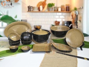 Bộ đồ ăn gốm vàng cao cấp Bát Tràng