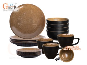 Bộ đồ ăn gốm vàng cao cấp Bát Tràng