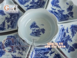 Bộ đồ ăn hoa mặt trời men cổ vẽ cảnh Sơn Thủy