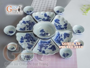 Bộ đồ ăn hoa mặt trời men cổ vẽ cảnh Sơn Thủy
