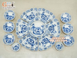 Bộ đồ ăn hoa mặt trời men cổ vẽ hoa Sen phi 45cm