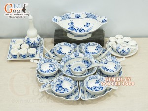 Bộ đồ ăn hoa mặt trời men cổ vẽ hoa Sen, 19 chi tiết