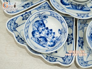 Bộ đồ ăn hoa mặt trời men cổ vẽ hoa Sen phi 45cm