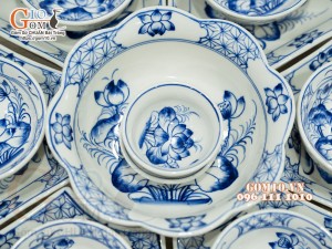 Bộ đồ ăn hoa mặt trời men cổ vẽ hoa Sen phi 45cm