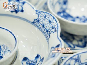 Bộ đồ ăn hoa mặt trời men cổ vẽ hoa Sen phi 45cm