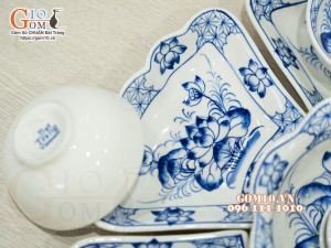 Bộ đồ ăn hoa mặt trời men cổ vẽ hoa Sen phi 45cm