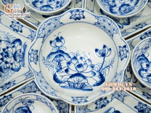 Bộ đồ ăn hoa mặt trời men cổ vẽ hoa Sen phi 45cm