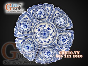 Bộ đồ ăn hoa mặt trời men cổ vẽ sen dây cao cấp