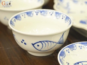 Bộ đồ ăn hoa mặt trời men cổ vẽ tiểu ngư, đường kính 45cm