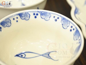 Bộ đồ ăn hoa mặt trời men cổ vẽ tiểu ngư, đường kính 45cm