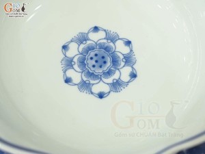 Bộ đồ ăn hoa mặt trời men lam cổ vẽ hoa Sen dây, đường kính 45cm