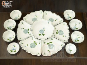 Bộ đồ ăn hoa mặt trời men trắng vẽ Cẩm Tú Cầu, đường kính 45cm