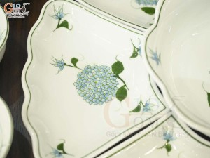 Bộ đồ ăn hoa mặt trời men trắng vẽ Cẩm Tú Cầu, đường kính 45cm