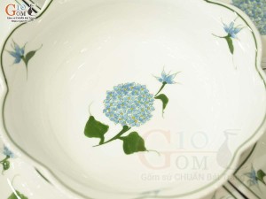 Bộ đồ ăn hoa mặt trời men trắng vẽ Cẩm Tú Cầu, đường kính 45cm