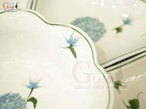 Bộ đồ ăn hoa mặt trời men trắng vẽ Cẩm Tú Cầu, đường kính 45cm