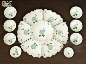 Bộ đồ ăn hoa mặt trời men trắng vẽ Cẩm Tú Cầu, đường kính 45cm
