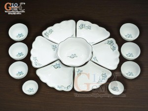 Bộ hoa mặt trời men trắng vẽ hoa Sen 55cm,15 chi tiết