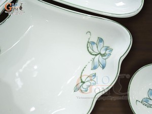 Bộ hoa mặt trời men trắng vẽ hoa Sen 55cm,15 chi tiết