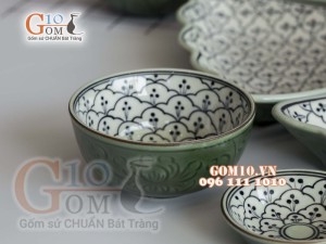 Bộ đồ ăn Hoa Mặt Trời vẽ Bèo cổ khắc hoa 55cm