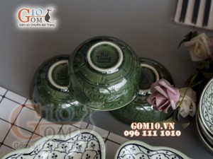 Bộ đồ ăn Hoa Mặt Trời vẽ Bèo cổ khắc hoa 55cm