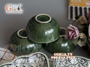 Bộ đồ ăn Hoa Mặt Trời vẽ Bèo cổ khắc hoa 55cm