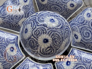Bộ đồ ăn Hoa Mặt Trời vẽ hoa dây nhuyễn cổ