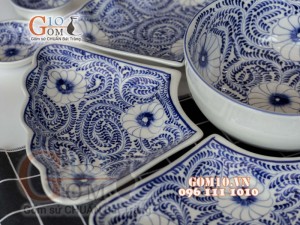 Bộ đồ ăn Hoa Mặt Trời vẽ hoa dây nhuyễn cổ