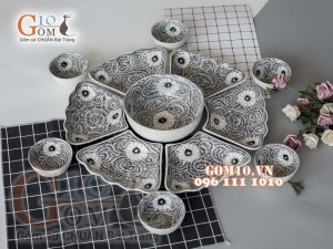 Bộ đồ ăn Hoa Mặt Trời vẽ hoa dây nhuyễn tràm cổ