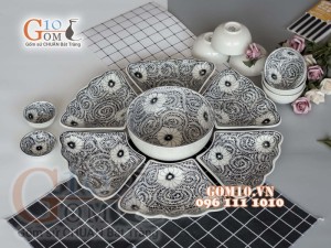 Bộ đồ ăn Hoa Mặt Trời vẽ hoa dây nhuyễn tràm cổ