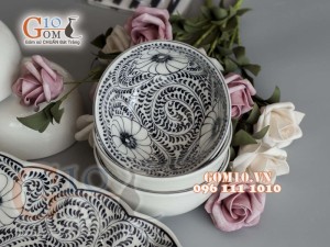 Bộ đồ ăn Hoa Mặt Trời vẽ hoa dây nhuyễn tràm cổ