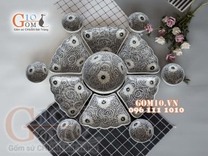 Bộ đồ ăn Hoa Mặt Trời vẽ hoa dây nhuyễn tràm cổ