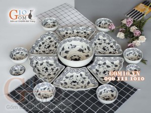 Bộ đồ ăn Hoa Mặt Trời vẽ Lá sun tràm