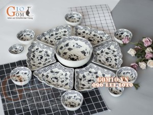 Bộ đồ ăn Hoa Mặt Trời vẽ Lá sun tràm