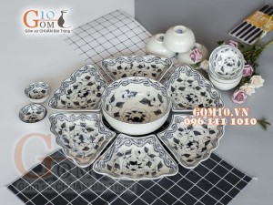 Bộ đồ ăn Hoa Mặt Trời vẽ Lá sun tràm