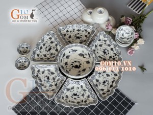 Bộ đồ ăn Hoa Mặt Trời vẽ Lá sun tràm