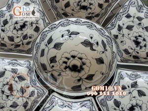 Bộ đồ ăn Hoa Mặt Trời vẽ Lá sun tràm