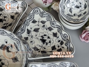 Bộ đồ ăn Hoa Mặt Trời vẽ Lá sun tràm