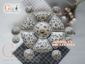 Bộ đồ ăn Hoa Mặt Trời vẽ Lá sun tràm