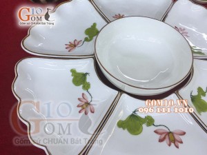 Bộ đồ ăn hoa mặt trời vẽ Sen Đỏ