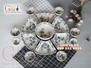 Bộ đồ ăn Hoa Mặt Trời vẽ Sen tràm 55cm