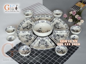 Bộ đồ ăn Hoa Mặt Trời vẽ Sen tràm 55cm