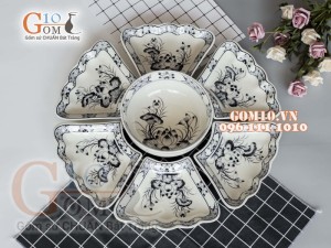 Bộ đồ ăn Hoa Mặt Trời vẽ Sen tràm 55cm