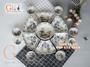 Bộ đồ ăn Hoa Mặt Trời vẽ Sen tràm 45cm