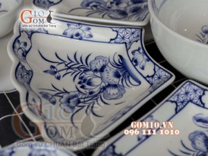 Bộ đồ ăn Hoa Mặt Trời vẽ Sen xanh viền cổ 55cm