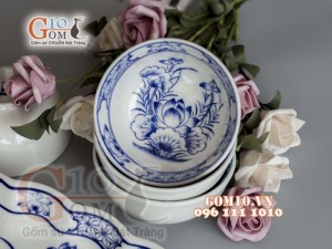 Bộ đồ ăn Hoa Mặt Trời vẽ Sen xanh viền cổ 55cm
