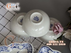 Bộ đồ ăn Hoa Mặt Trời vẽ Sen xanh viền cổ 55cm